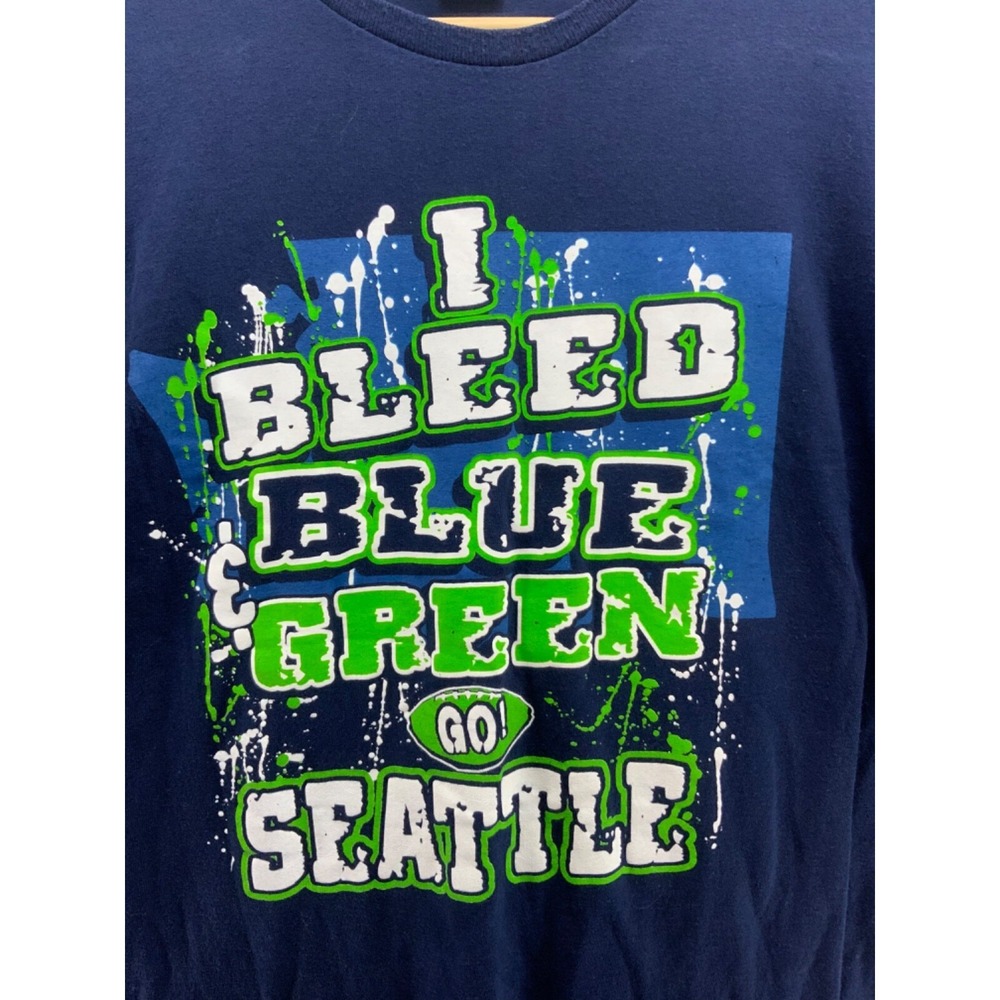 Seattle Seahawks T-Shirt Mens Sz L I Bleed Blue Green Go Seattle!